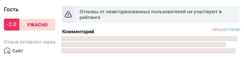 отзыв неавторизованного пользователя