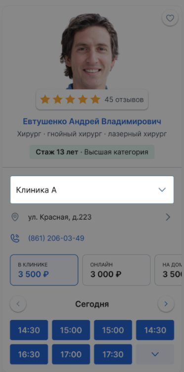 пример ранжирования по разным клиникам